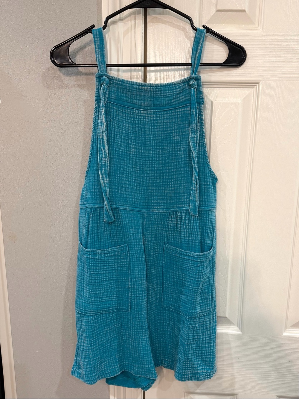 NWOT Zenana Teal Gauze Tie-Strap romper Sz S - Picture 1 of 5